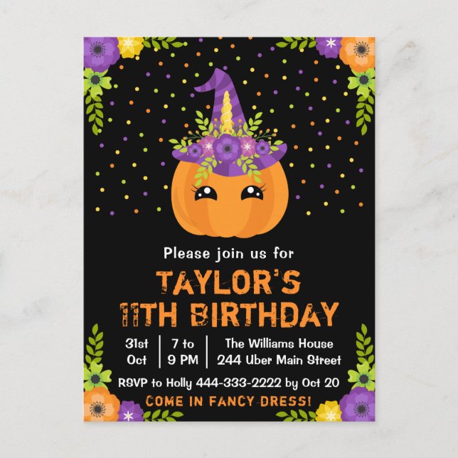 Halloween Pumpkin Costume Birthday Party Black Pos Postcard (Front)