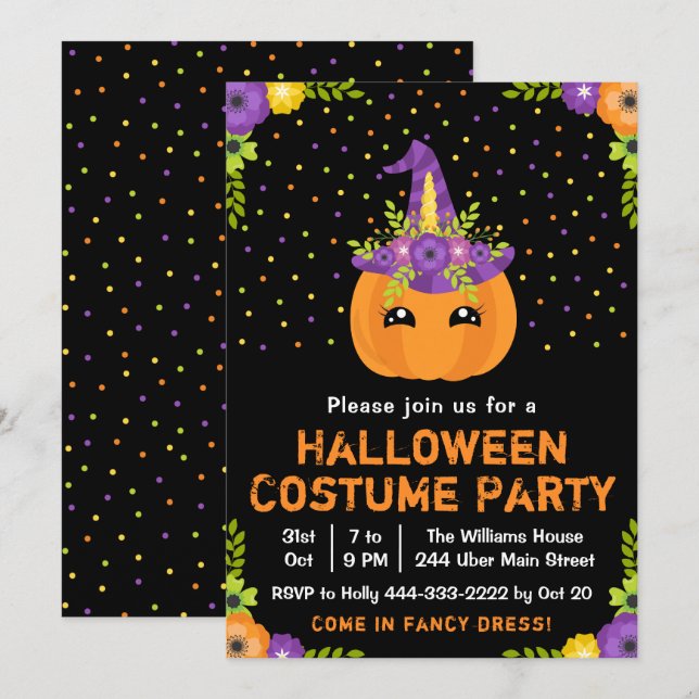 Halloween Pumpkin Costume Party Black Invitation (Front/Back)