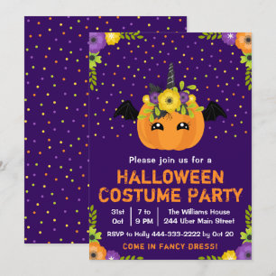 Halloween Pumpkin Costume Party Purple Invitation