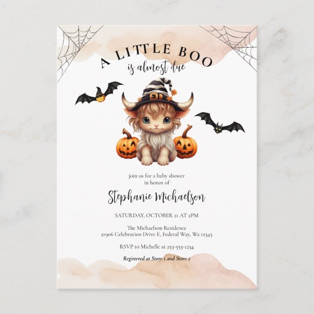 Halloween Pumpkin Cow Little Boo Baby Shower Postcard (Front)