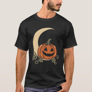 Halloween Pumpkin Crescent Moon Illustration T-Shirt