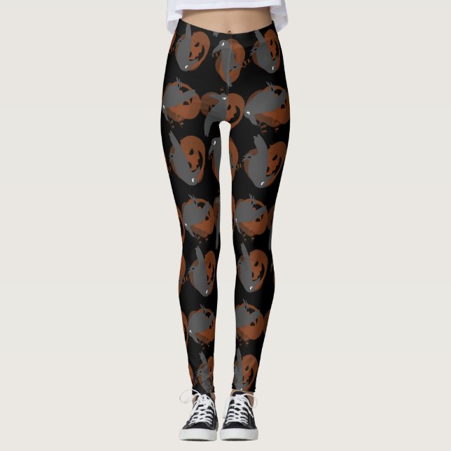 halloween pumpkin crows birds leggings (Front)