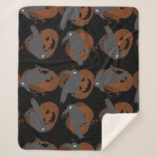 halloween pumpkin crows birds sherpa blanket