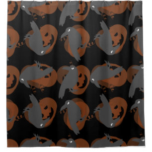 halloween pumpkin crows birds shower curtain