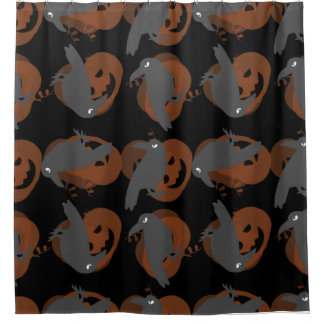 halloween pumpkin crows birds shower curtain