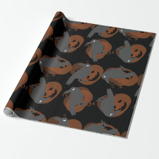 halloween pumpkin crows birds wrapping paper
