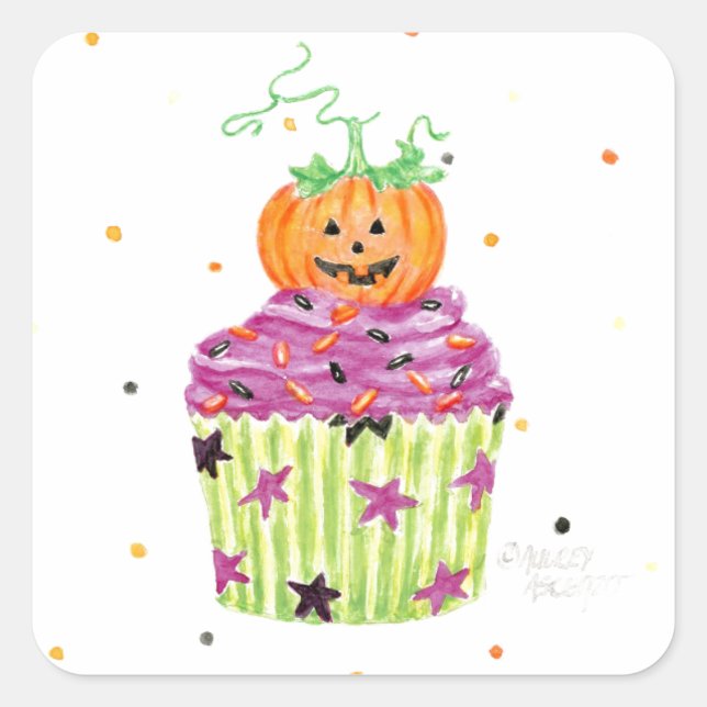 Halloween Pumpkin Cupcake Stickers (Front)