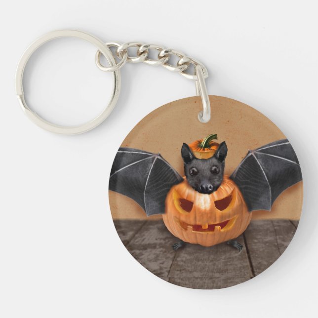 Halloween Pumpkin Cute Bat Key Ring (Front)