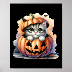 Halloween Pumpkin Cute Cat Girl Women  Poster