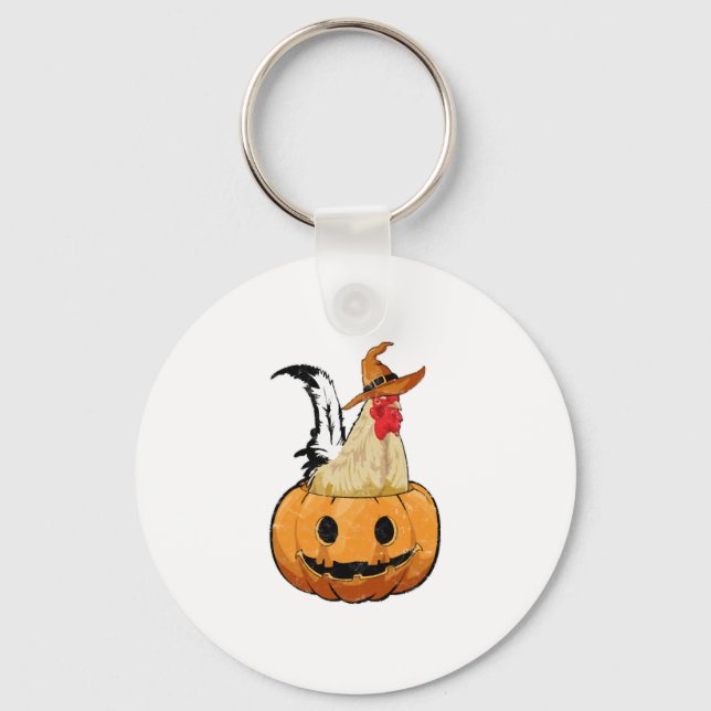 Halloween Pumpkin Cute Witch Chicken Key Ring (Front)