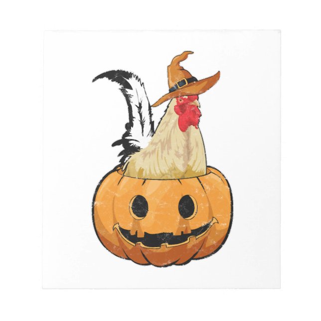 Halloween Pumpkin Cute Witch Chicken Notepad (Front)