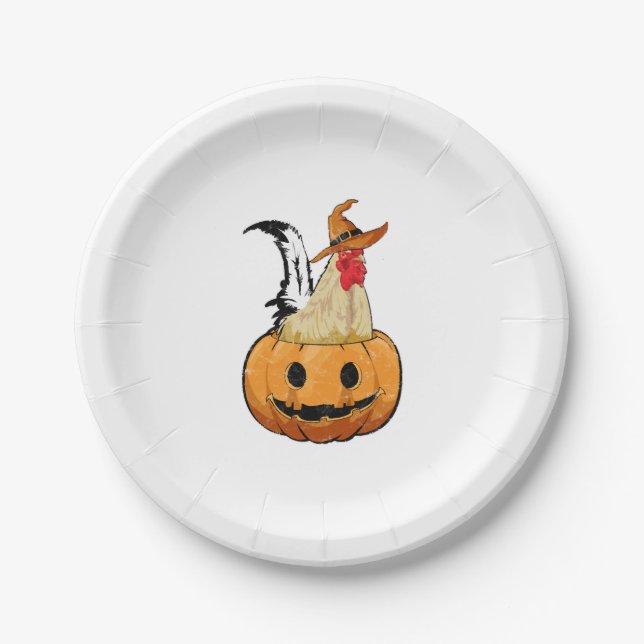Halloween Pumpkin Cute Witch Chicken Paper Plate (Front)