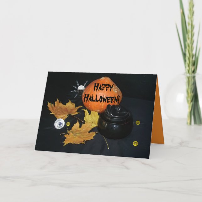 Halloween Pumpkin decorating Holiday Card (Front)