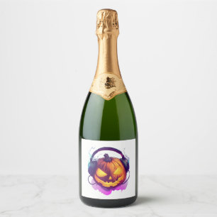 Halloween Pumpkin DJ Party Sparkling Wine Label