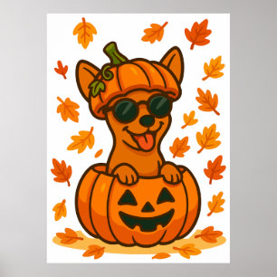 Halloween pumpkin dog clipart PNG, cute puppy in j Poster