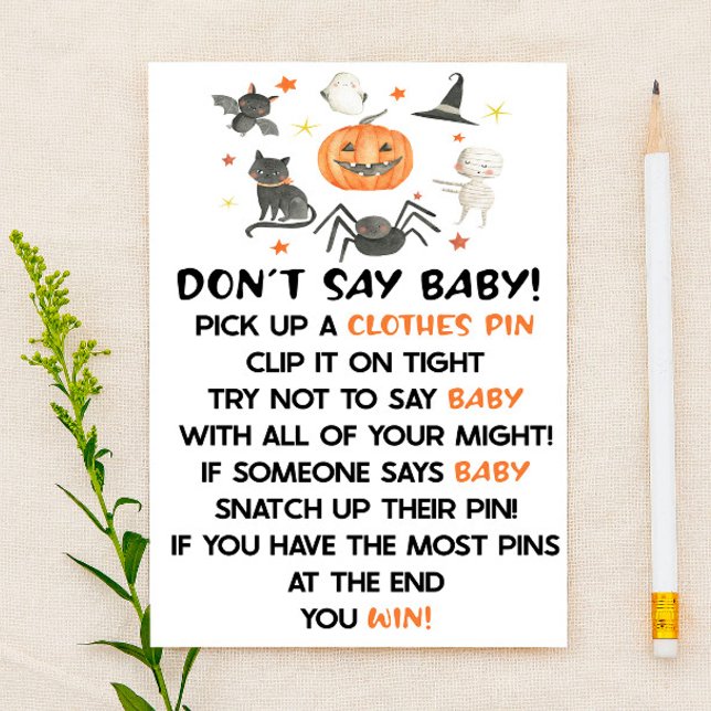 Halloween Pumpkin Don't Say Baby Shower Game Stationery (Creator Uploaded)