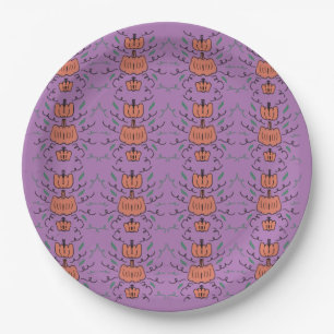 Halloween Pumpkin Doodle Seamless Pattern Paper Plate