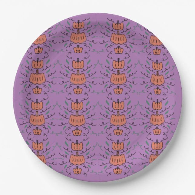 Halloween Pumpkin Doodle Seamless Pattern     Paper Plate (Front)