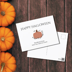Halloween Pumpkin Drawing Cute Typography  Holiday Postcard