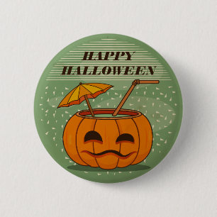 Halloween Pumpkin Drink Vintage Pin Button