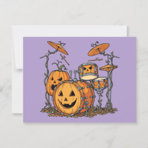 Halloween Pumpkin Drum Set Illustration Postcard