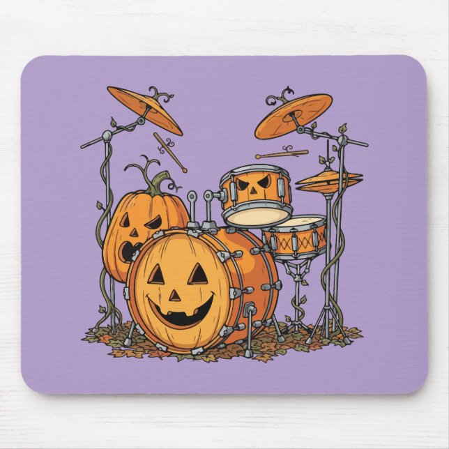 Halloween Pumpkin Drum Set Mouse Mat (Front)