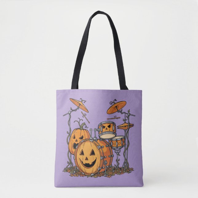 Halloween Pumpkin Drum Set Tote Bag (Front)