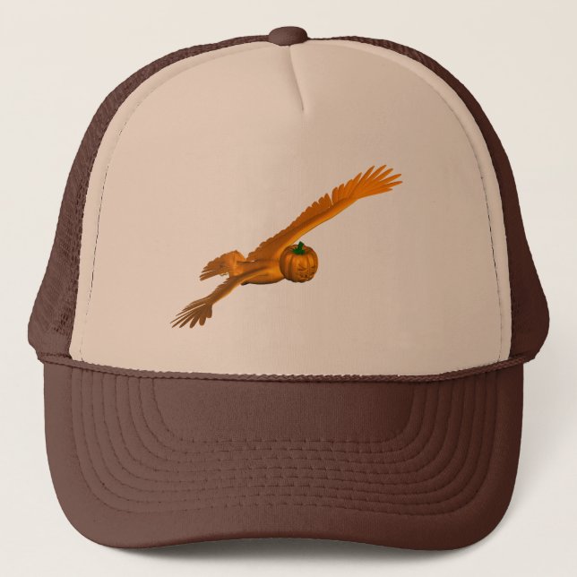Halloween Pumpkin Eagle Mixture Trucker Hat (Front)