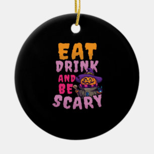 Halloween Pumpkin Eat Drink Be Scary Ceramic Tree Decoration
