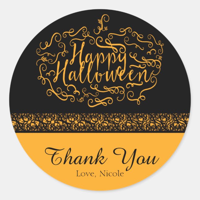 Halloween Pumpkin Elegant Black Orange Party Favou Classic Round Sticker (Front)