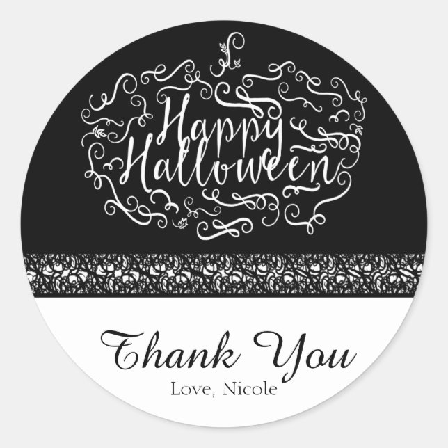 Halloween Pumpkin Elegant Black White Party Favour Classic Round Sticker (Front)