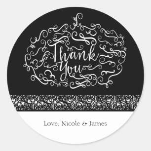 Halloween Pumpkin Elegant THANK YOU Party Favour Classic Round Sticker