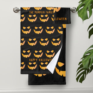 Halloween Pumpkin Face Black Bath Towel Set