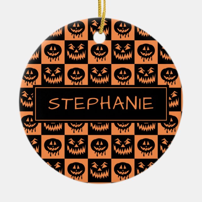 Halloween Pumpkin Face Ghost Spooky Pattern Custom Ceramic Tree Decoration (Front)