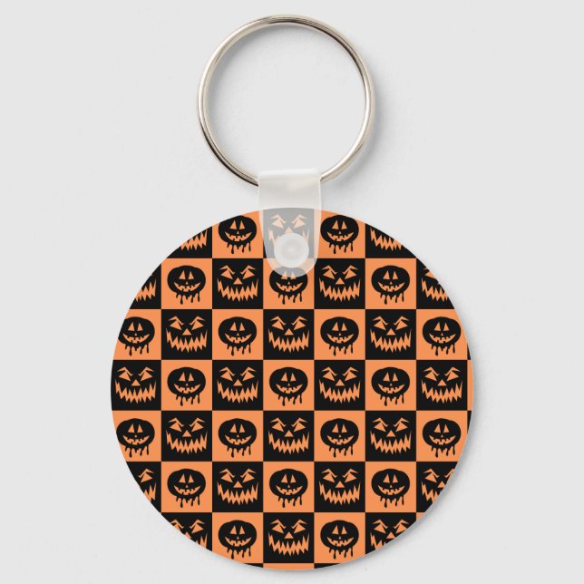 Halloween Pumpkin Face Ghost Spooky Pattern  Key Ring (Front)