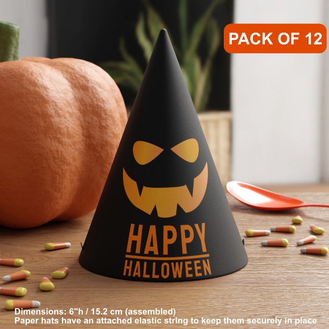 Halloween Pumpkin Face Jack O Lantern Party Hats (Pack of 12 Party Hats!  🎃)