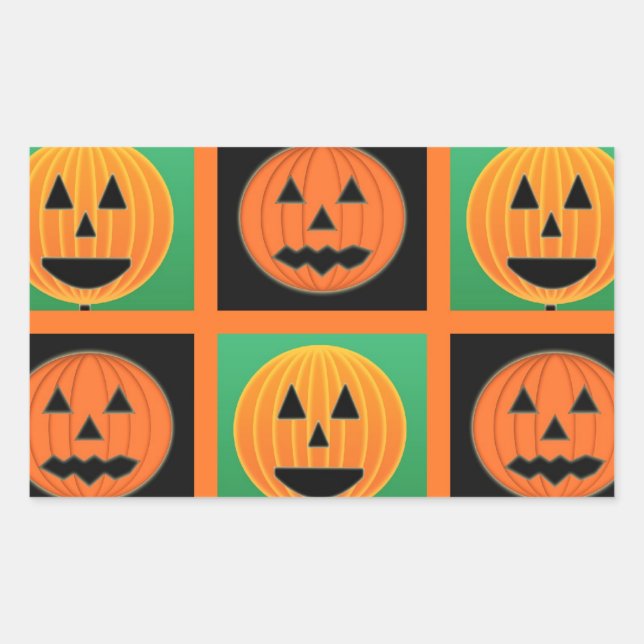Halloween pumpkin face pattern rectangular sticker (Front)