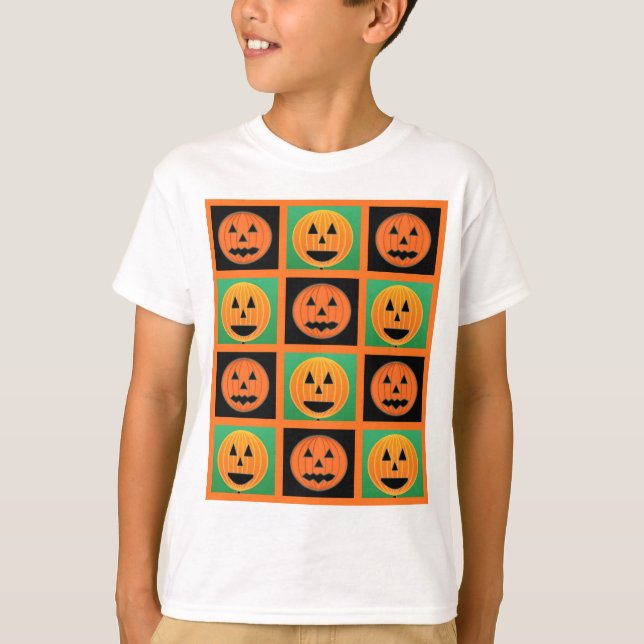 Halloween pumpkin face pattern T-Shirt (Front)