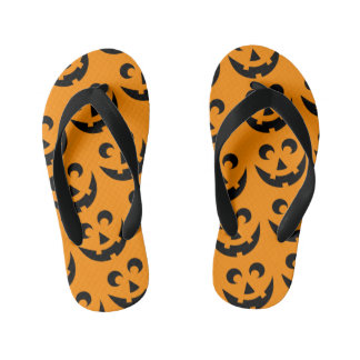 Halloween Pumpkin Face Screwball Graphics Kid's Flip Flops