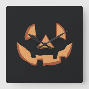 Halloween pumpkin face square wall clock