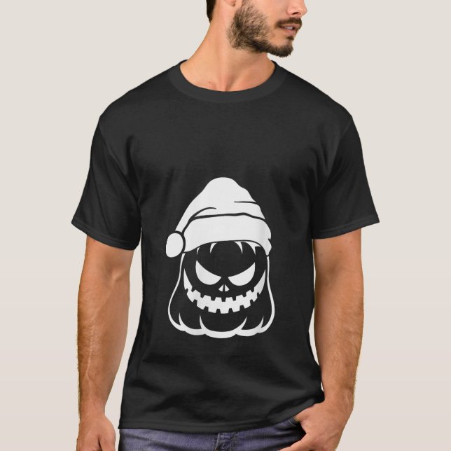 Halloween Pumpkin Face With Christmas Hat Family C T-Shirt (Front)