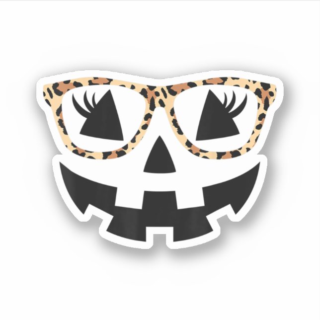 Halloween Pumpkin Face With Leopard Glasses  (Front)