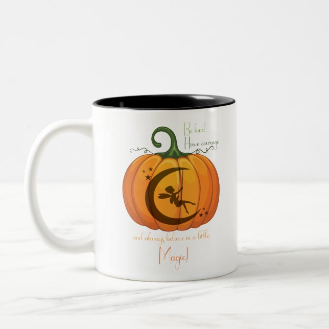 Halloween Pumpkin Fairy design Two-Tone Coffee Mug (Left)