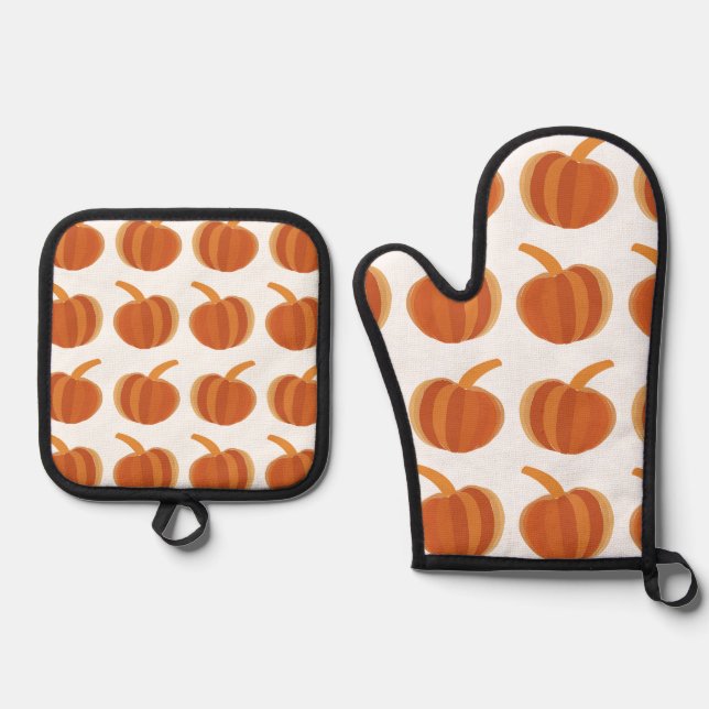 Halloween Pumpkin Fall Autumn Halloween  Oven Mitt & Pot Holder Set (Front)