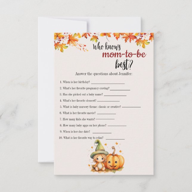Halloween Pumpkin Fall Baby Shower Game Card (Front)