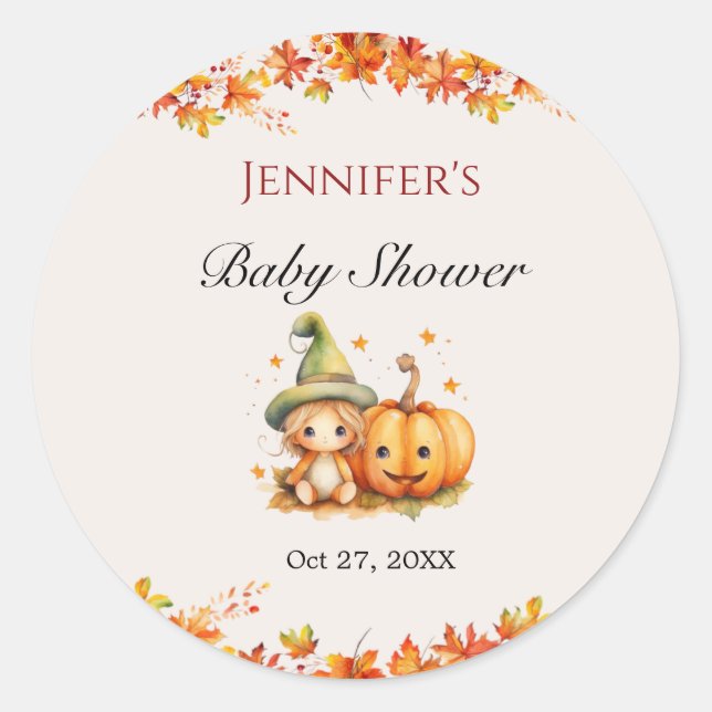 Halloween Pumpkin Fall Thanksgiving Baby Shower  Classic Round Sticker (Front)