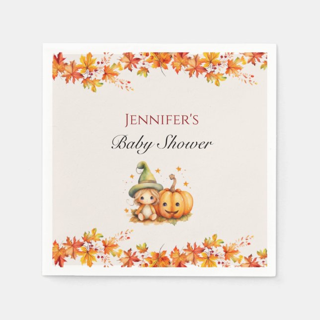 Halloween Pumpkin Fall Thanksgiving Baby Shower Napkin (Front)