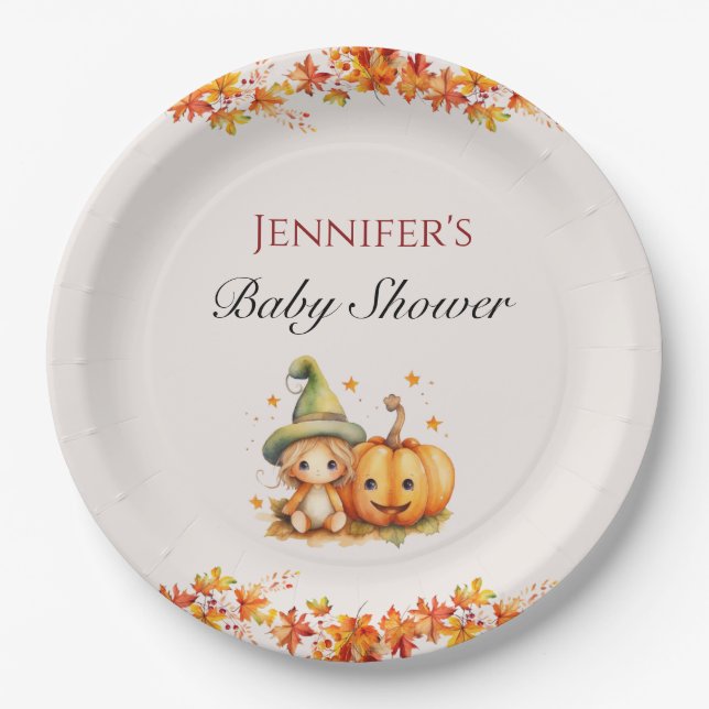 Halloween Pumpkin Fall Thanksgiving Baby Shower Paper Plate (Front)