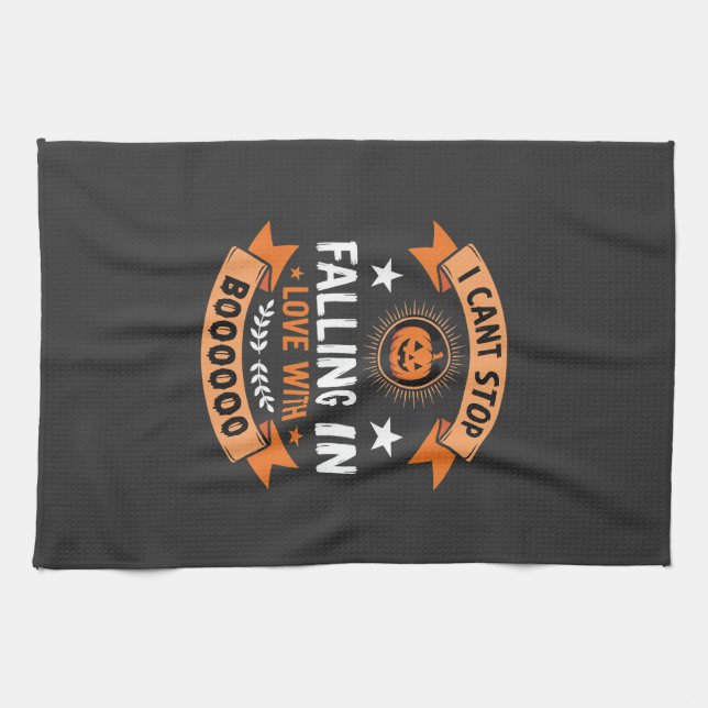 Halloween Pumpkin Falling In Love Tea Towel (Horizontal)