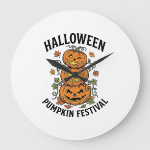 Halloween Pumpkin Festival Vintage Jack O Lantern  Large Clock
